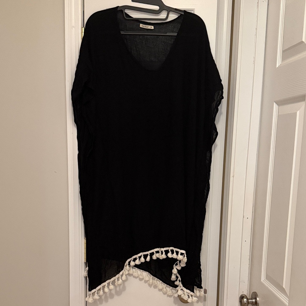 Black Pom-Pom Trim Swim Coverup